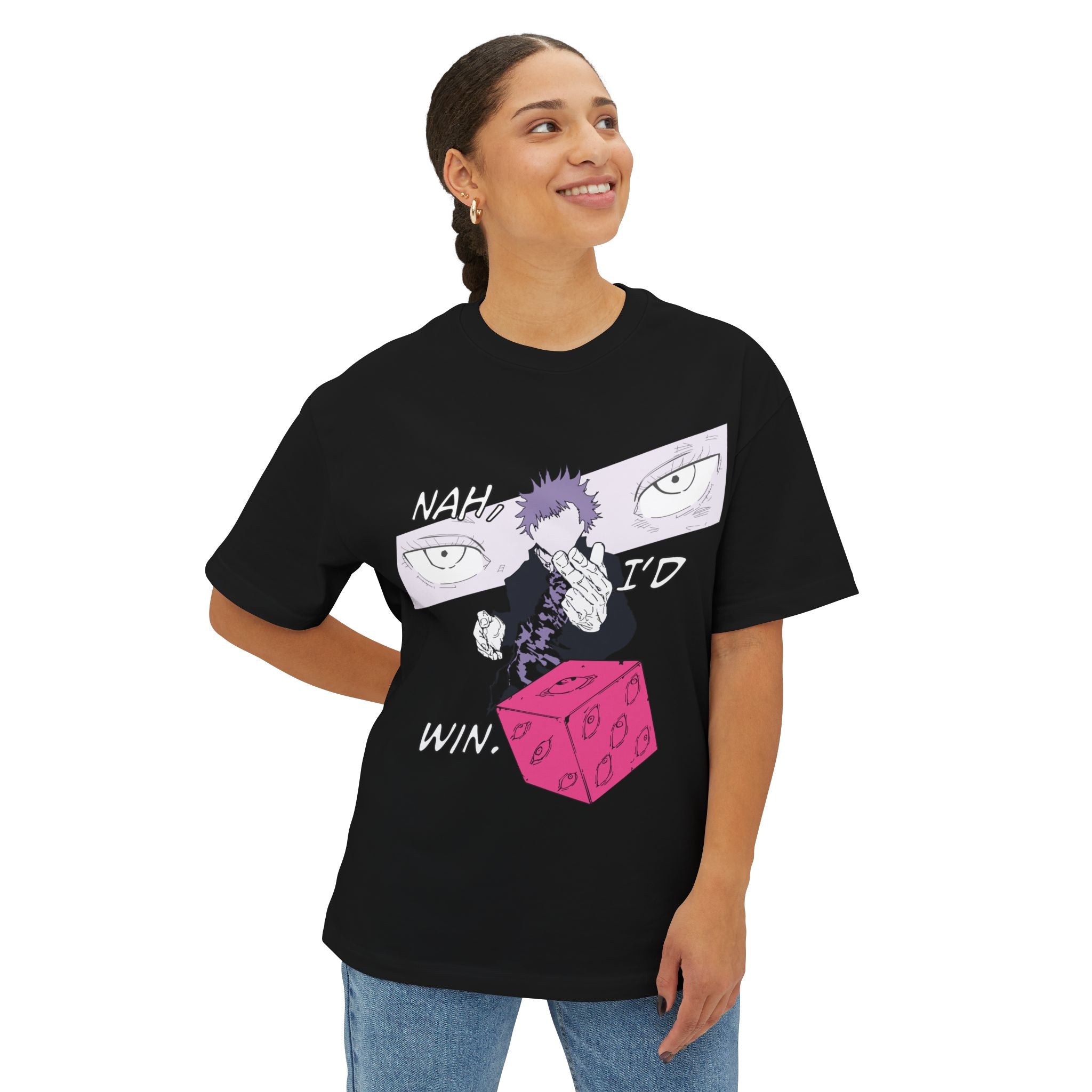 Jujutsu Kaisen Inspired Oversized Tee — Satoru Gojo's Hollow Purple "Nah, I'd Win" Graphic T-Shirt