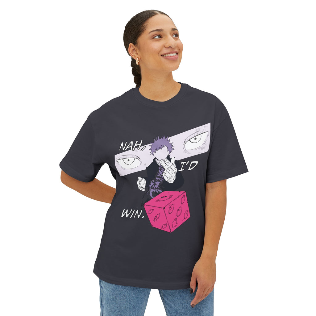 Jujutsu Kaisen Inspired Oversized Tee — Satoru Gojo's Hollow Purple "Nah, I'd Win" Graphic T-Shirt