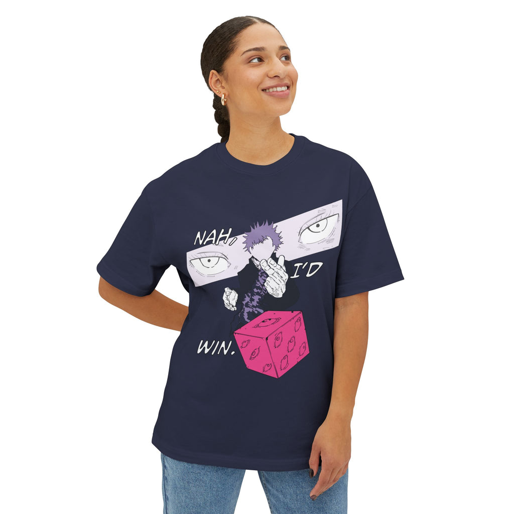 Jujutsu Kaisen Inspired Oversized Tee — Satoru Gojo's Hollow Purple "Nah, I'd Win" Graphic T-Shirt