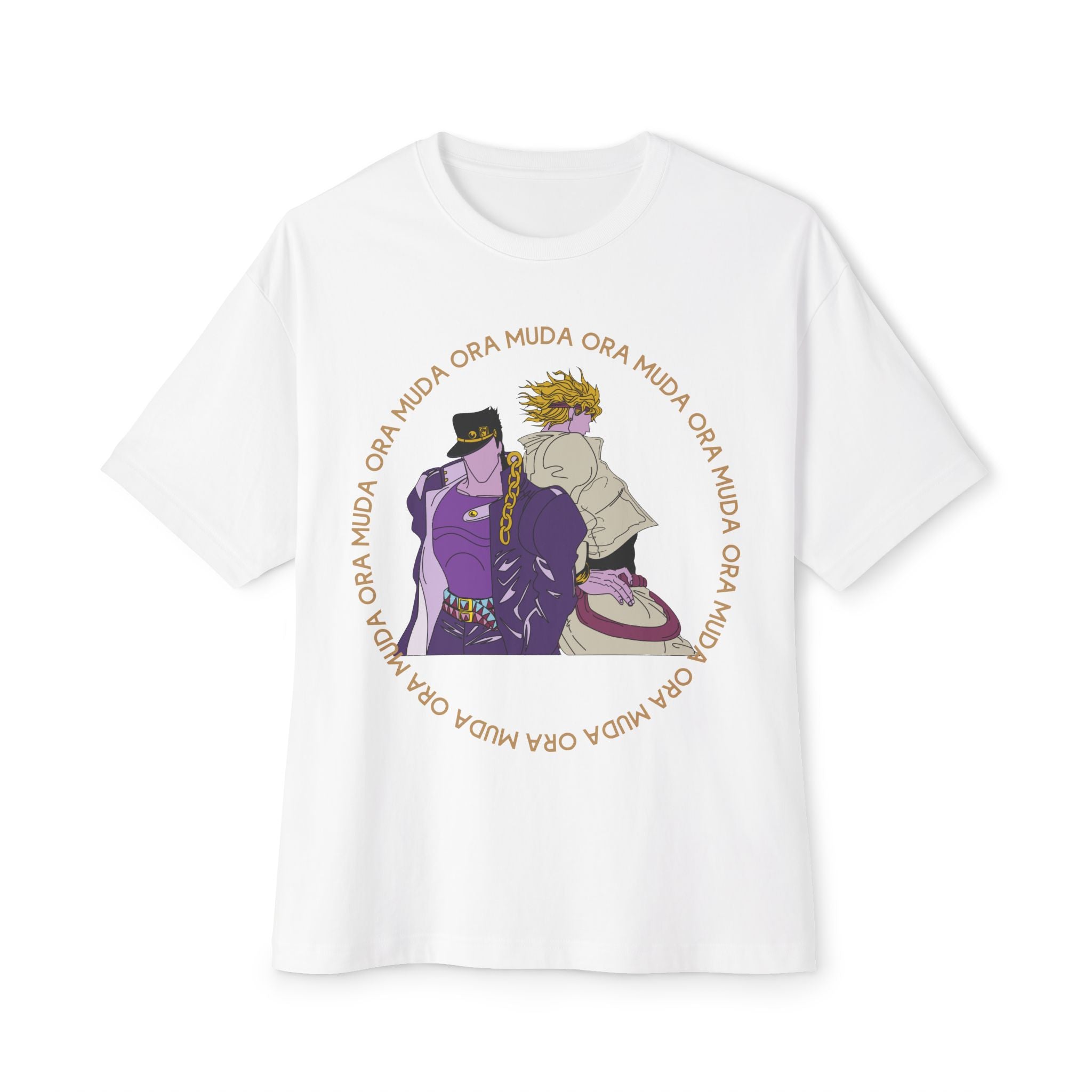 Jotaro Kujo and Dio Brando Duo Graphic Tee — 'Ora - Muda' JoJo-Inspired Oversized Shirt