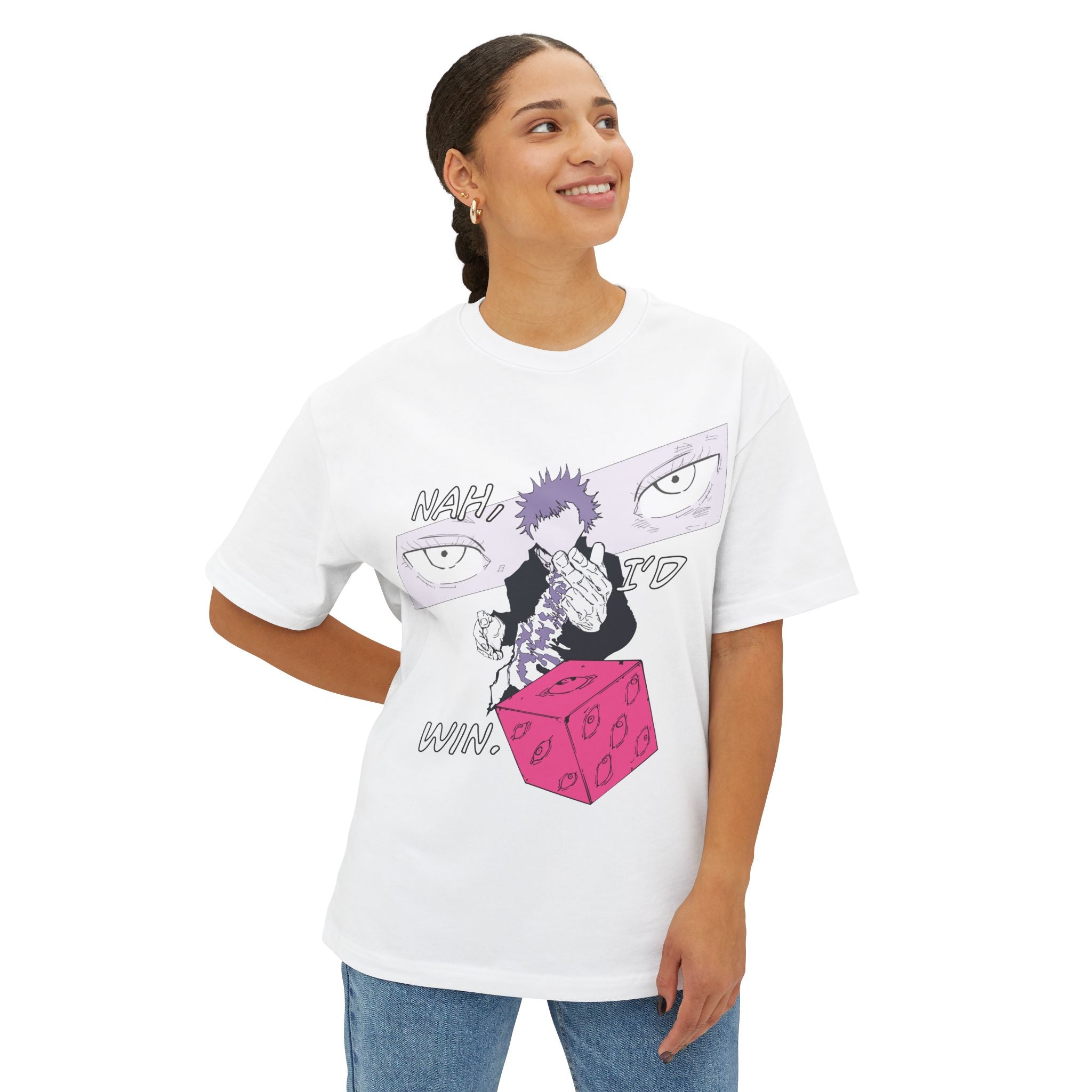 Jujutsu Kaisen Inspired Oversized Tee — Satoru Gojo's Hollow Purple "Nah, I'd Win" Graphic T-Shirt