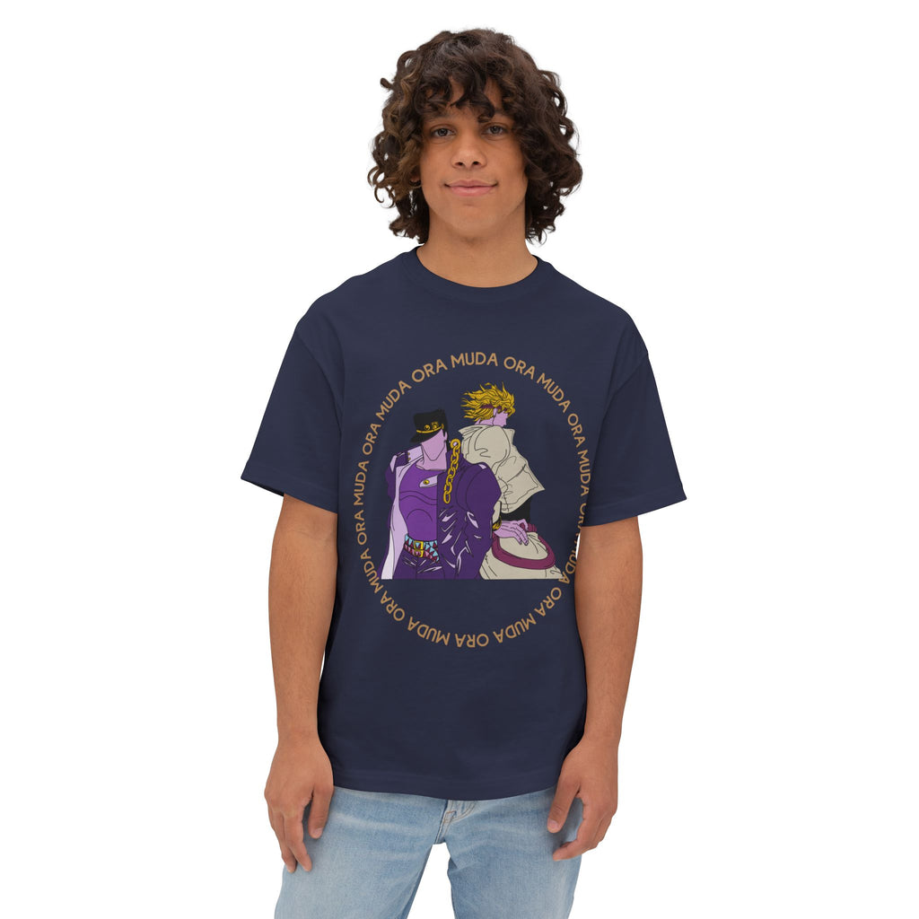 Jotaro Kujo and Dio Brando Duo Graphic Tee — 'Ora - Muda' JoJo-Inspired Oversized Shirt